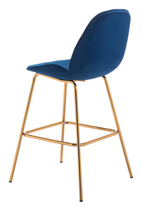 21.7" x 24" x 42.7" Dark Blue Velvet, Steel & Plywood, Bar Chair - Set of 2