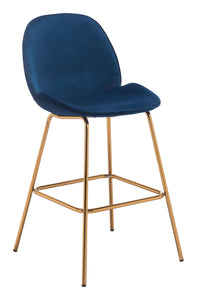 21.7" x 24" x 42.7" Dark Blue Velvet, Steel & Plywood, Bar Chair - Set of 2