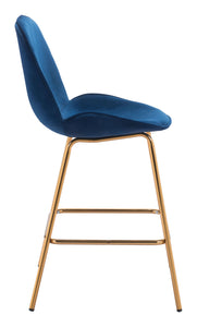 20.9" x 24" x 40.6" Dark Blue Velvet, Steel & Plywood, Counter Chair - Set of 2