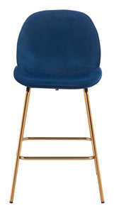 20.9" x 24" x 40.6" Dark Blue Velvet, Steel & Plywood, Counter Chair - Set of 2