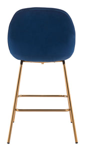 20.9" x 24" x 40.6" Dark Blue Velvet, Steel & Plywood, Counter Chair - Set of 2