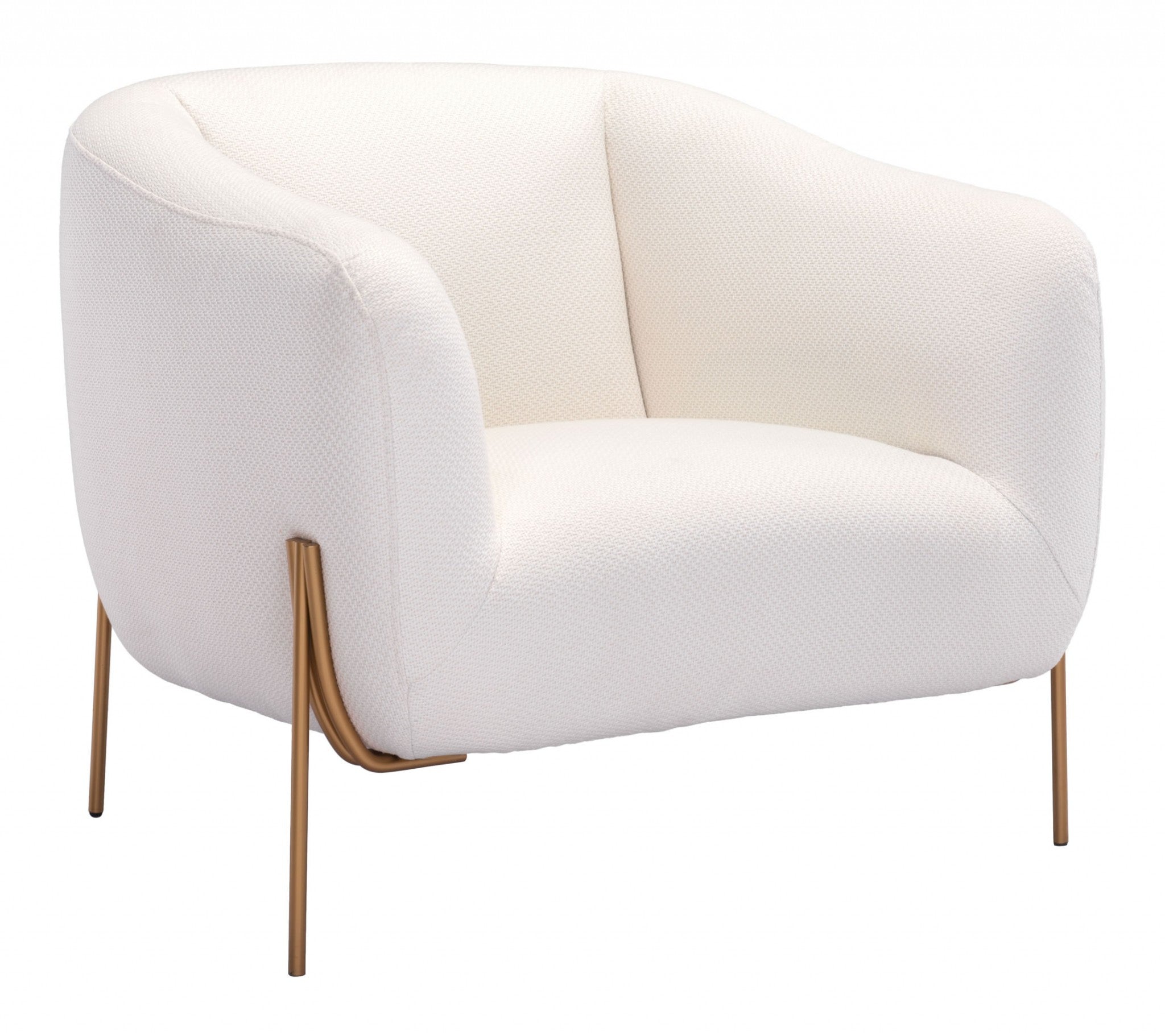 31.9" x 29.9" x 28" Ivory & Gold, Polyblend, Metal & Wood, Arm Chair