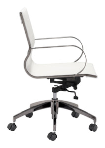 27" x 27" x 34.3" White Leatherette Stainless Steel Office Chair