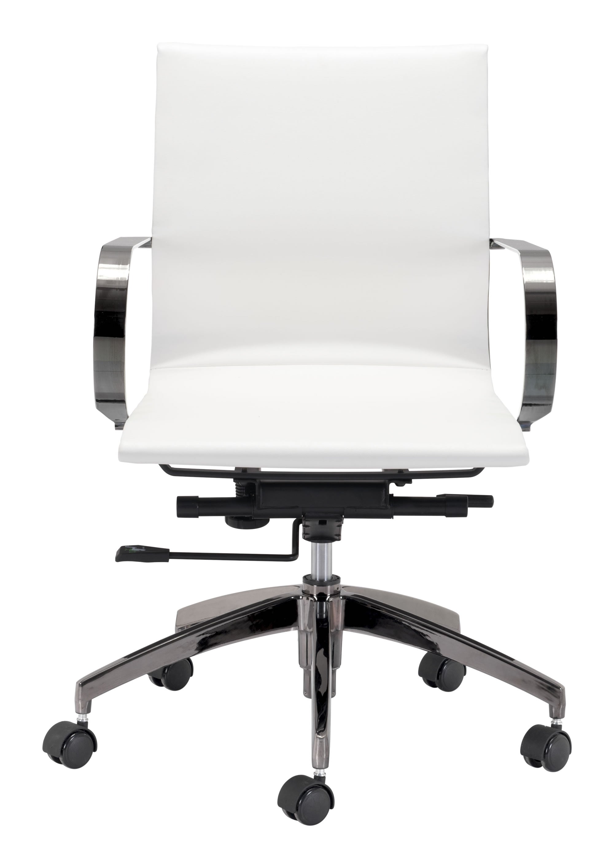 27" x 27" x 34.3" White Leatherette Stainless Steel Office Chair