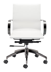 27" x 27" x 34.3" White Leatherette Stainless Steel Office Chair