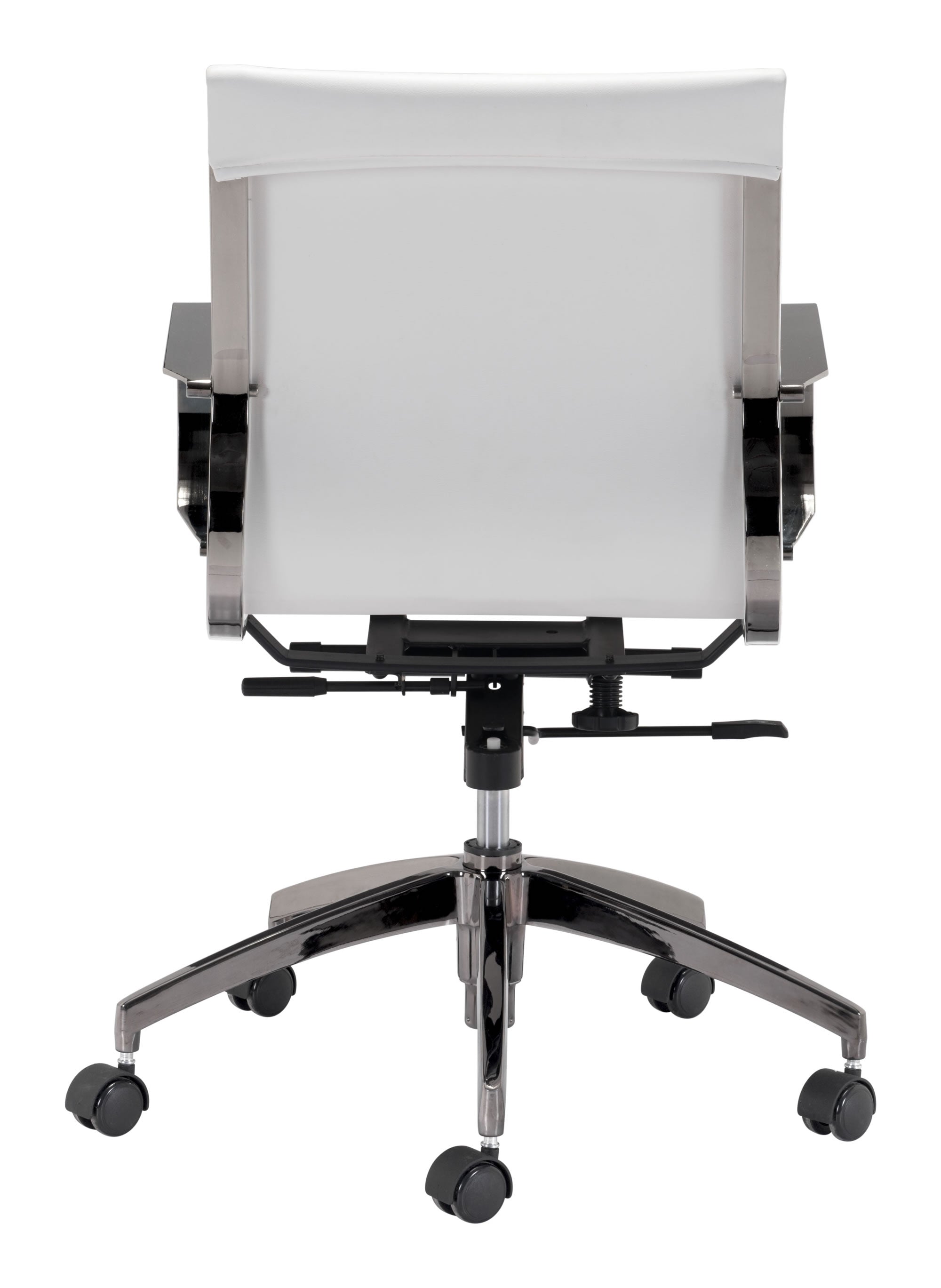 27" x 27" x 34.3" White Leatherette Stainless Steel Office Chair