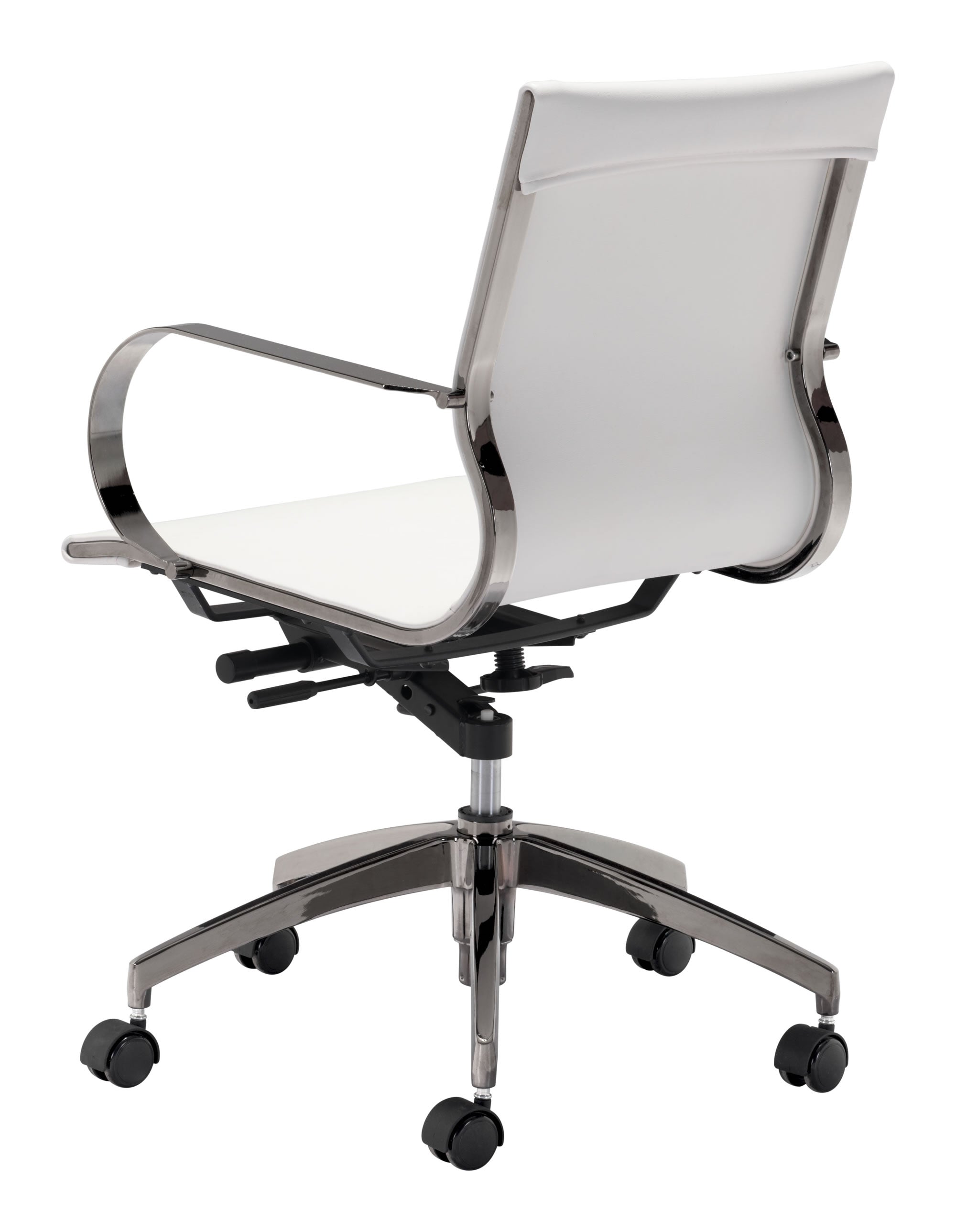 27" x 27" x 34.3" White Leatherette Stainless Steel Office Chair