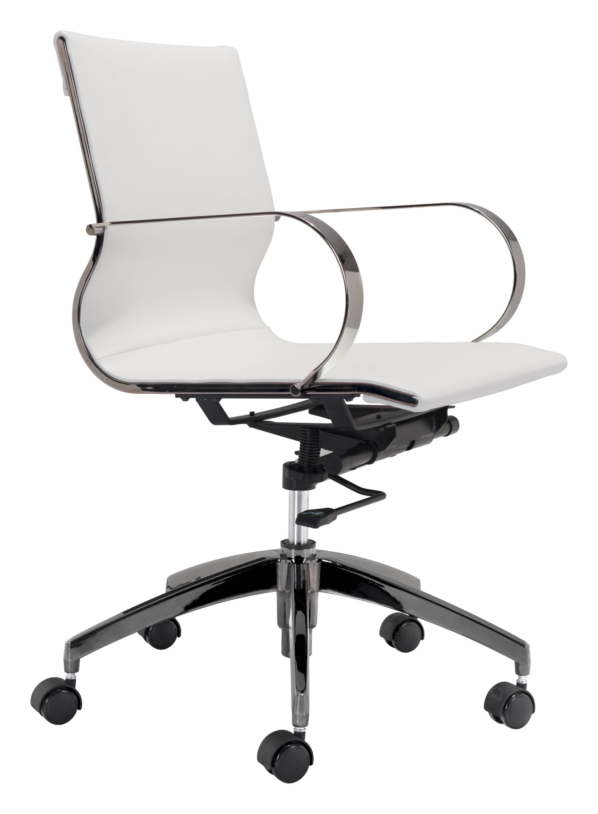 27" x 27" x 34.3" White Leatherette Stainless Steel Office Chair
