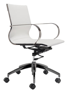 27" x 27" x 34.3" White Leatherette Stainless Steel Office Chair