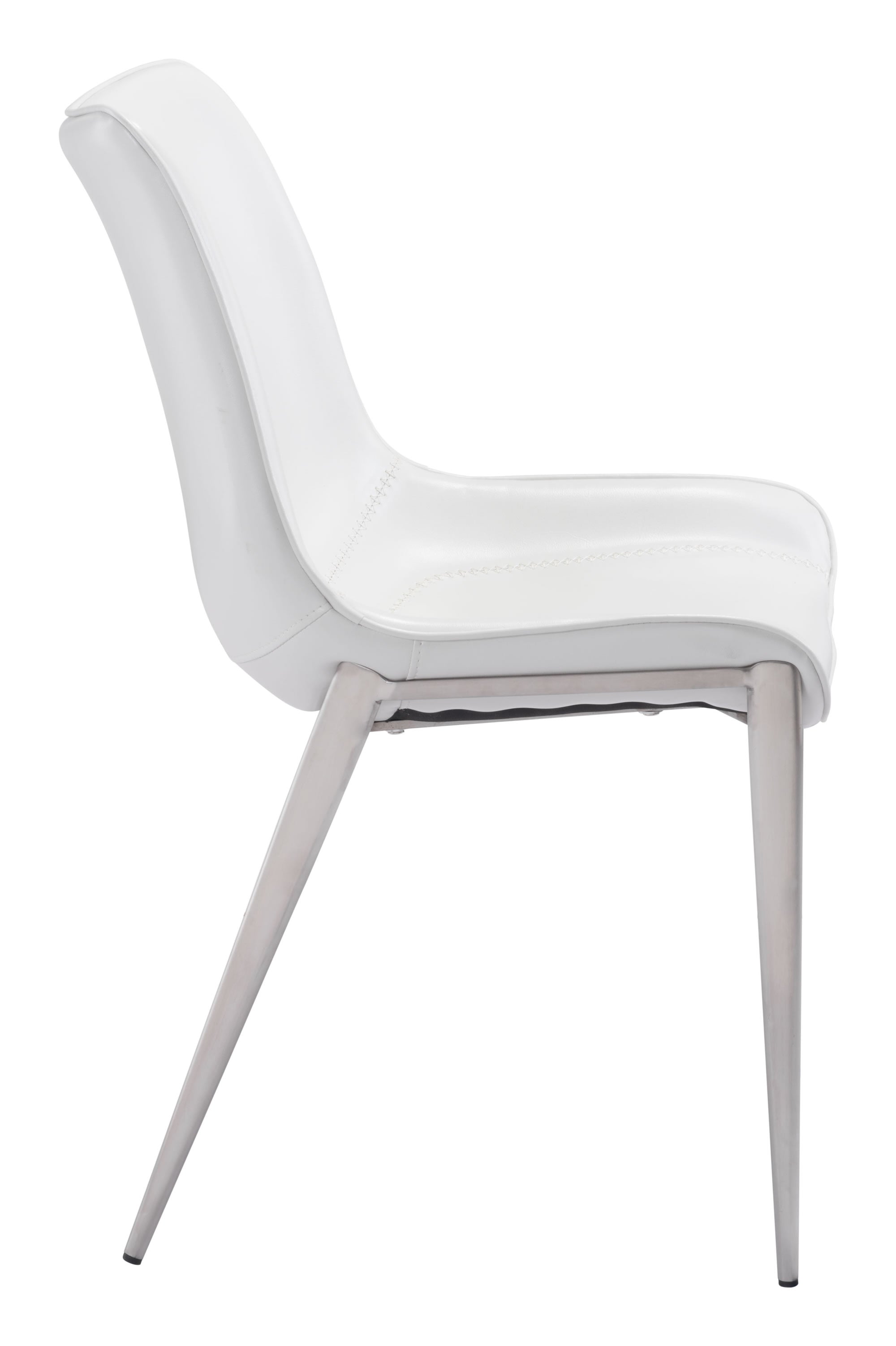 Stich Design White Faux Leather and Stainless Side or Dining Chairs Set of 2