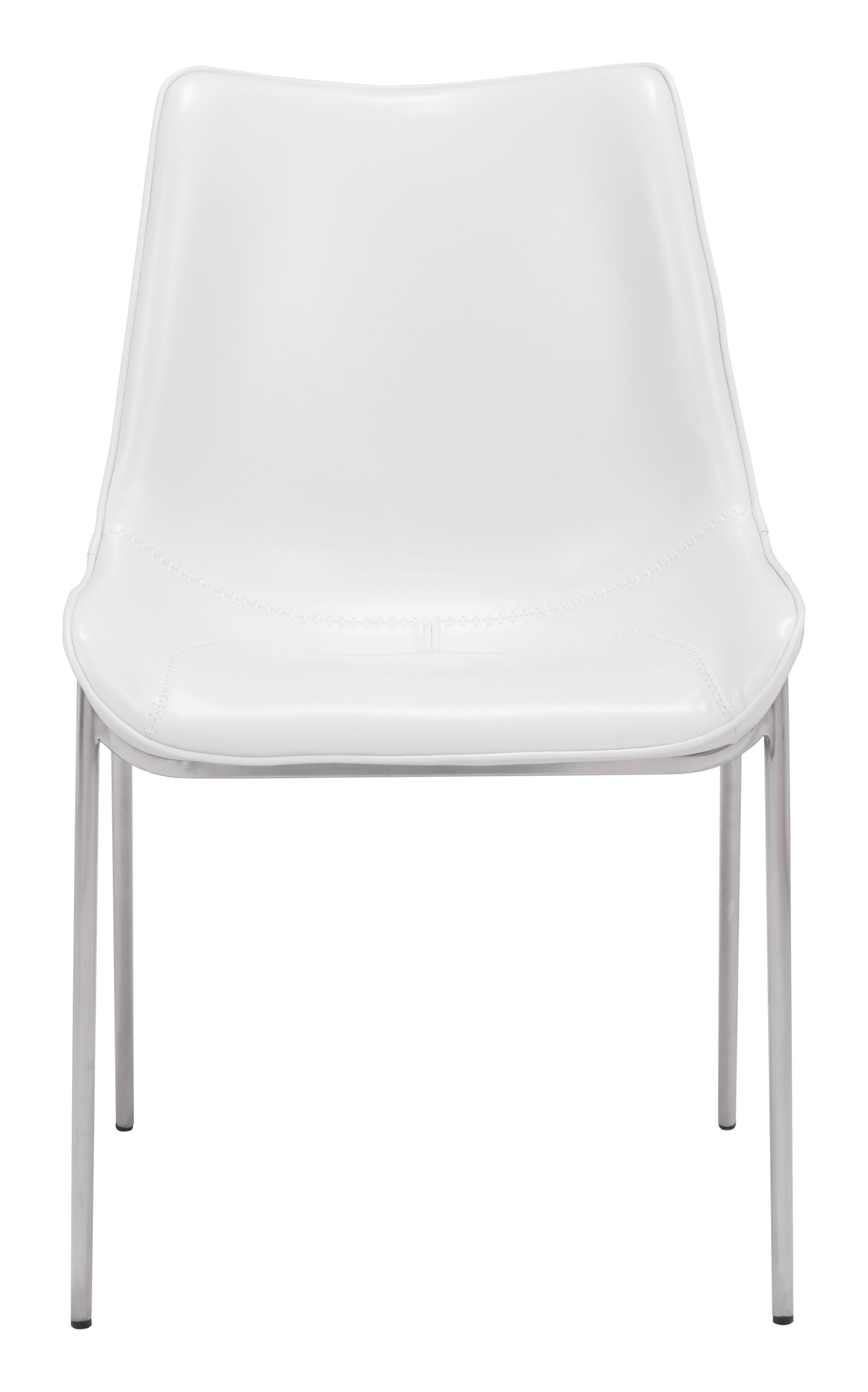 Stich Design White Faux Leather and Stainless Side or Dining Chairs Set of 2