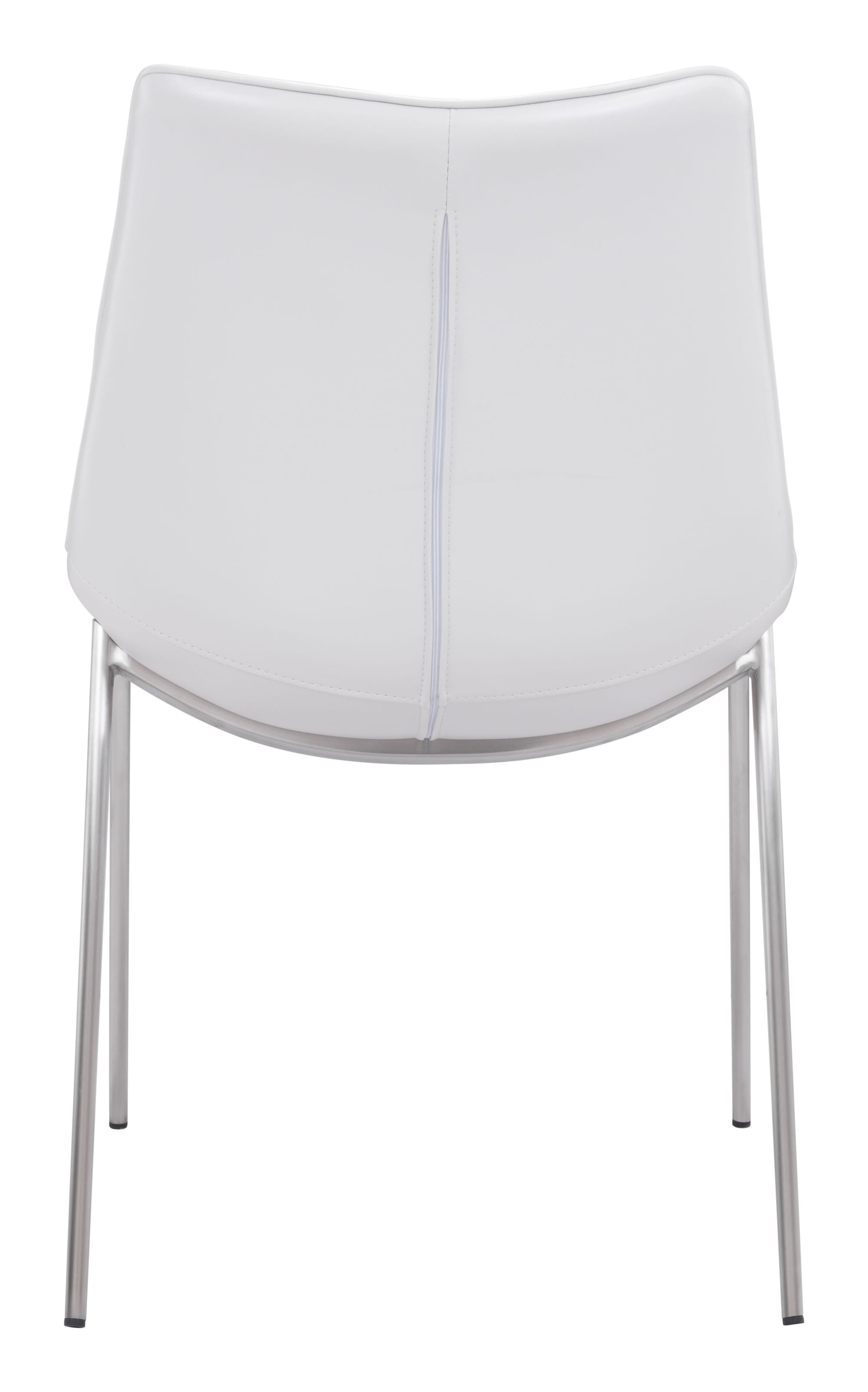 Stich Design White Faux Leather and Stainless Side or Dining Chairs Set of 2