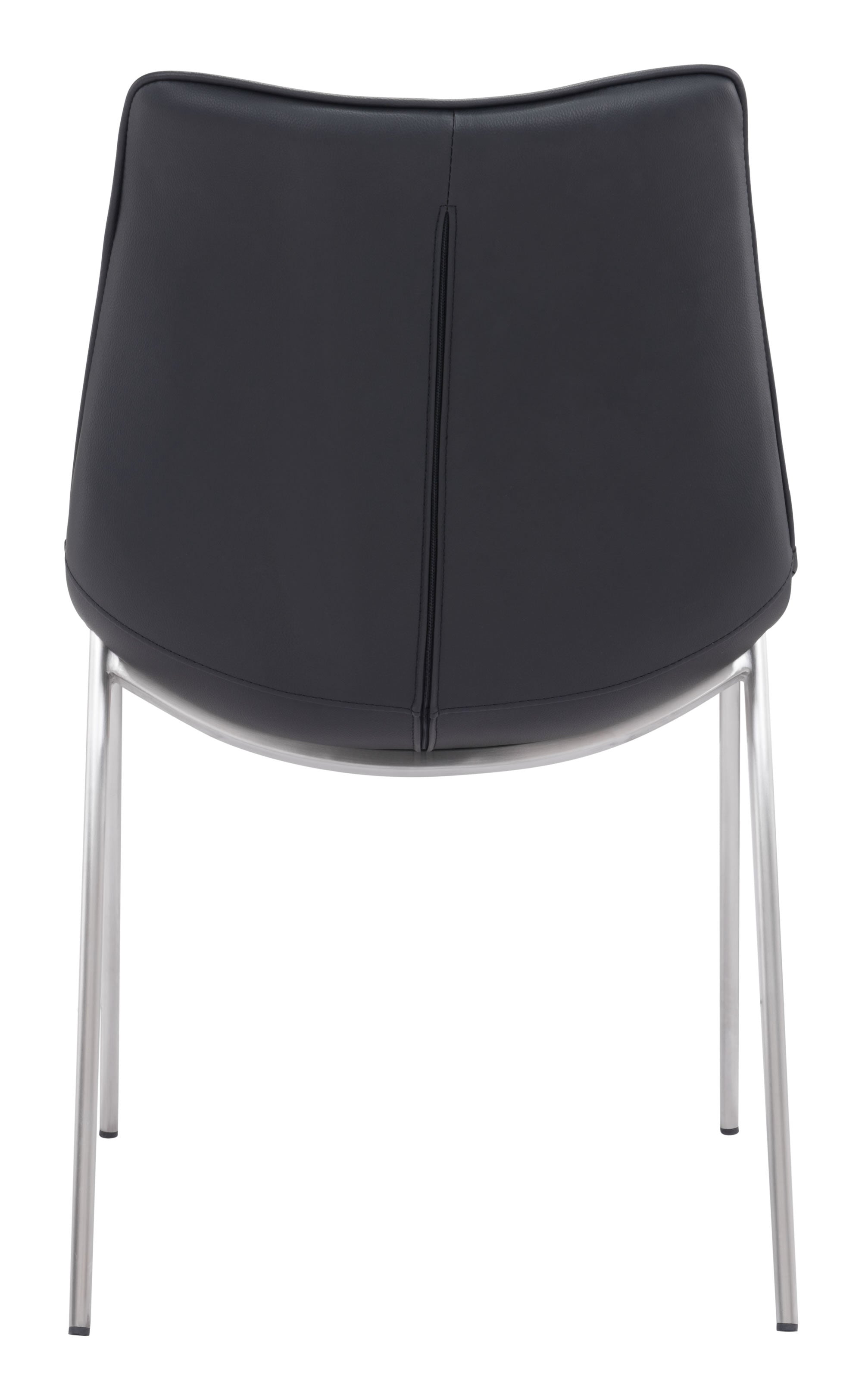 Stich Design Black Faux Leather and Stainless Side or Dining Chairs Set of 2