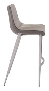 20.7" x 21.7" x 43.3" Gray, Leatherette, Brushed Stainless Steel, Bar Chair - Set of 2