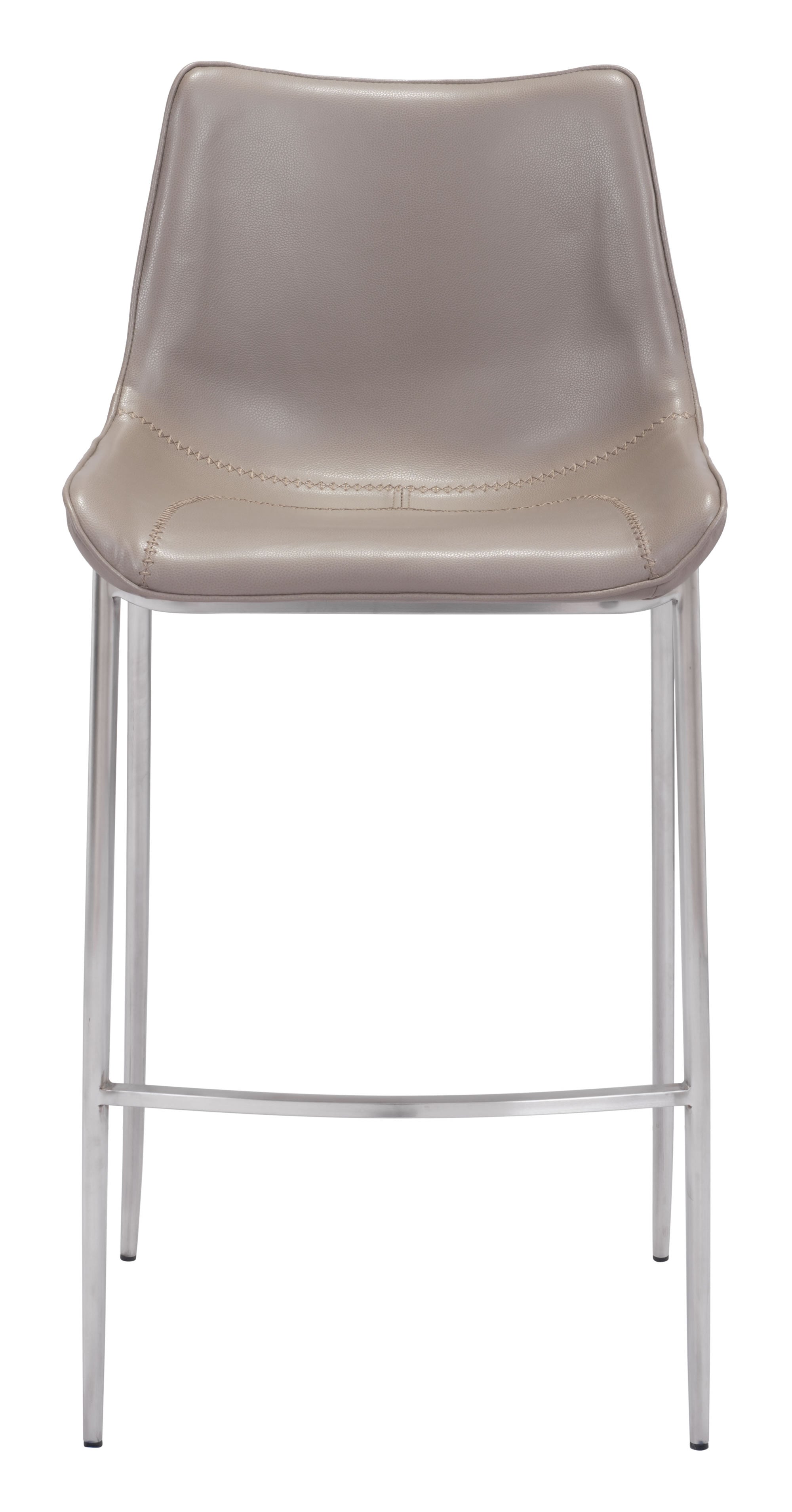 20.7" x 21.7" x 43.3" Gray, Leatherette, Brushed Stainless Steel, Bar Chair - Set of 2