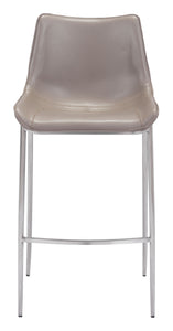 20.7" x 21.7" x 43.3" Gray, Leatherette, Brushed Stainless Steel, Bar Chair - Set of 2