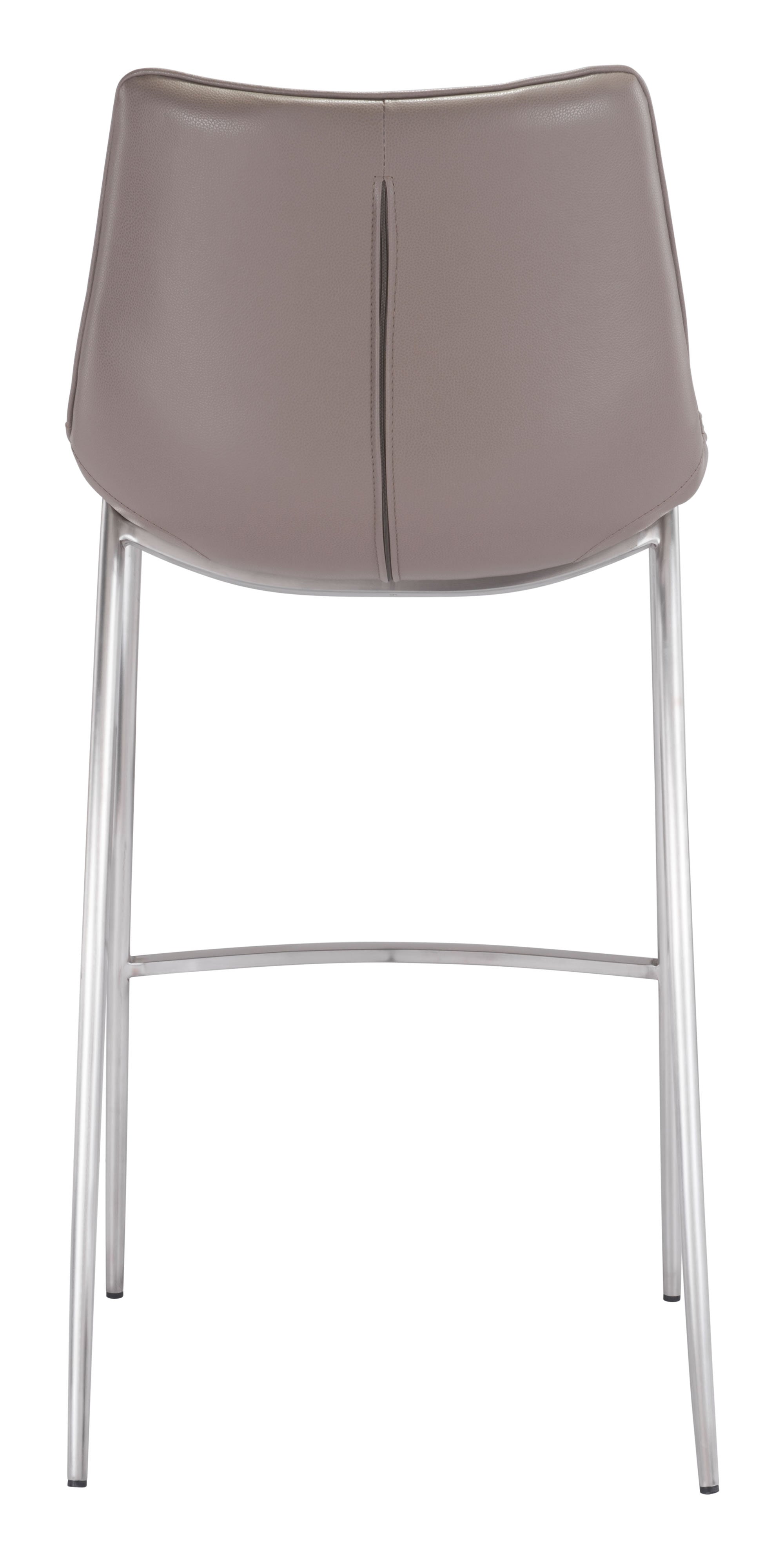 20.7" x 21.7" x 43.3" Gray, Leatherette, Brushed Stainless Steel, Bar Chair - Set of 2