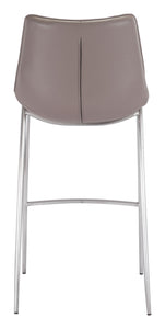 20.7" x 21.7" x 43.3" Gray, Leatherette, Brushed Stainless Steel, Bar Chair - Set of 2