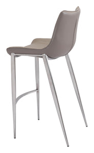 20.7" x 21.7" x 43.3" Gray, Leatherette, Brushed Stainless Steel, Bar Chair - Set of 2