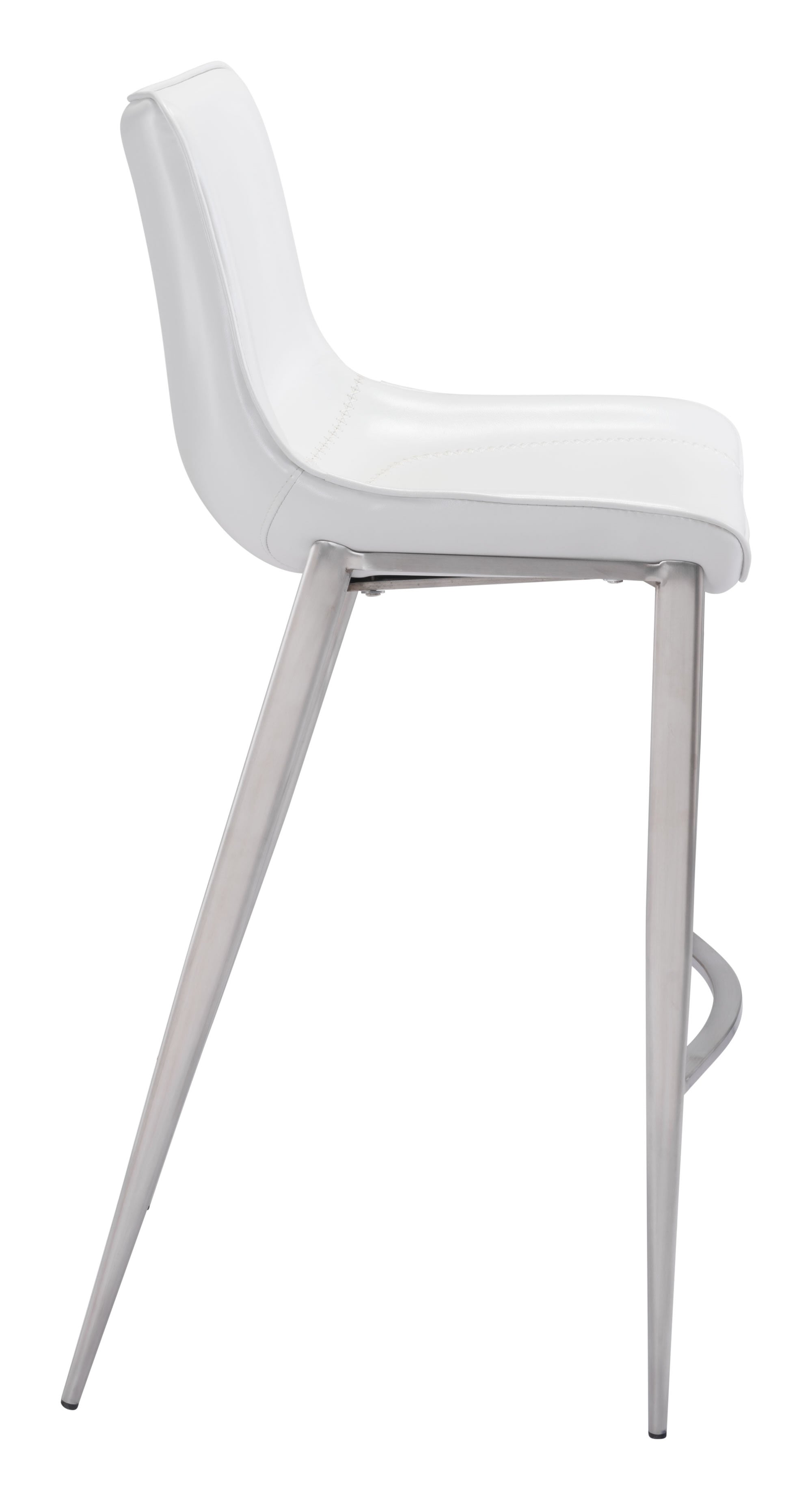 20.7" x 21.7" x 43.3" White, Leatherette, Brushed Stainless Steel, Bar Chair - Set of 2