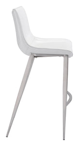 20.7" x 21.7" x 43.3" White, Leatherette, Brushed Stainless Steel, Bar Chair - Set of 2