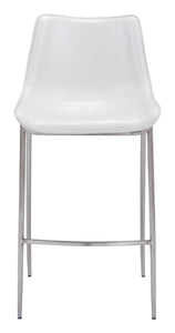 20.7" x 21.7" x 43.3" White, Leatherette, Brushed Stainless Steel, Bar Chair - Set of 2