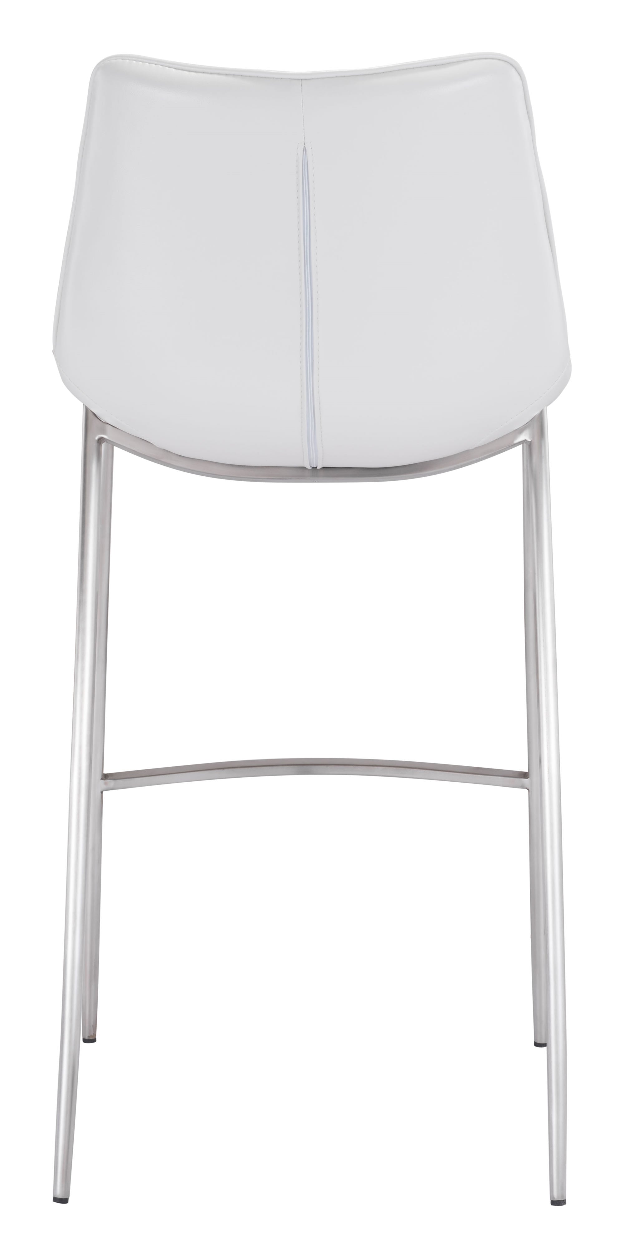 20.7" x 21.7" x 43.3" White, Leatherette, Brushed Stainless Steel, Bar Chair - Set of 2