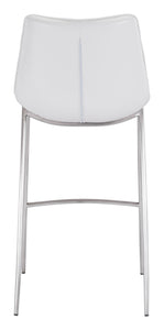 20.7" x 21.7" x 43.3" White, Leatherette, Brushed Stainless Steel, Bar Chair - Set of 2