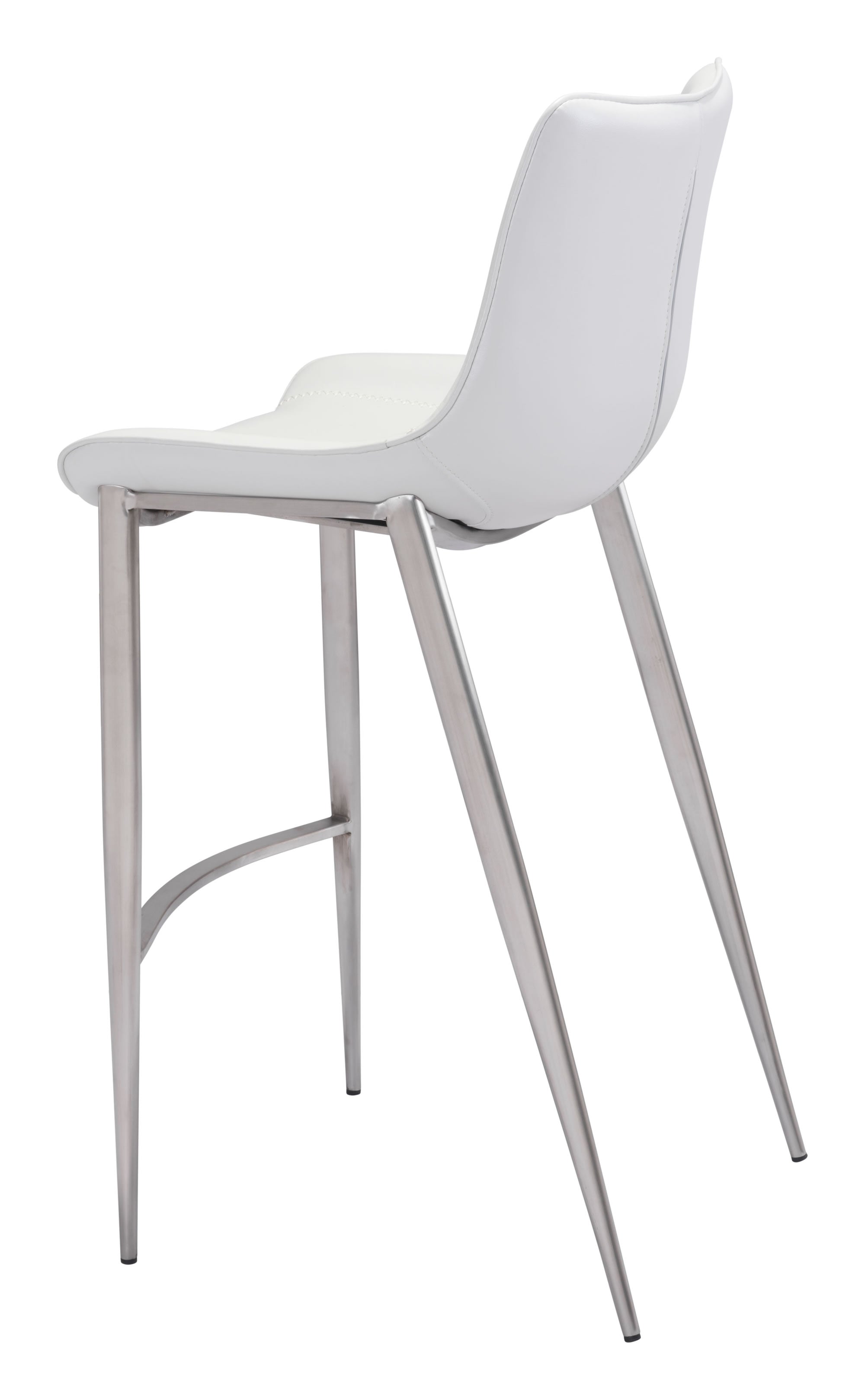 20.7" x 21.7" x 43.3" White, Leatherette, Brushed Stainless Steel, Bar Chair - Set of 2