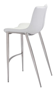 20.7" x 21.7" x 43.3" White, Leatherette, Brushed Stainless Steel, Bar Chair - Set of 2
