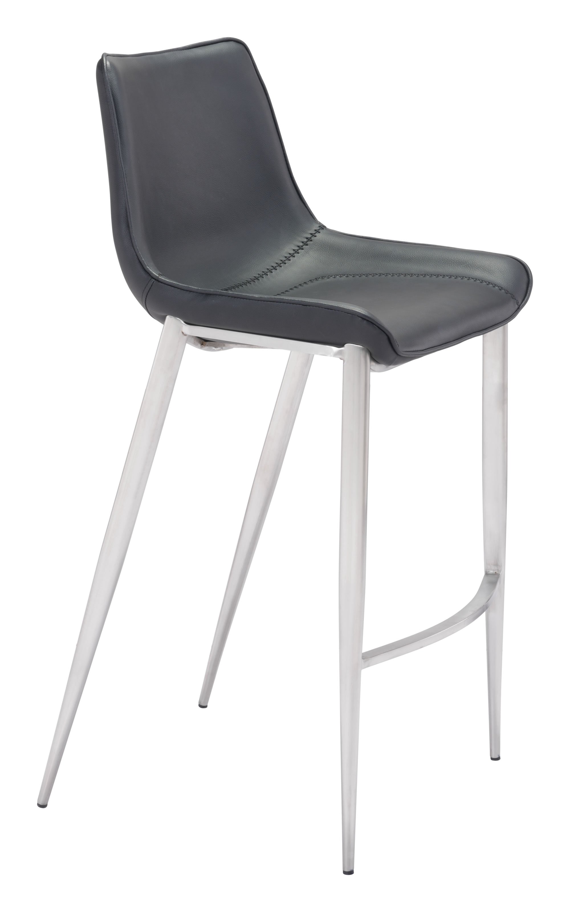 20.7" x 21.7" x 43.3" Black, Leatherette, Brushed Stainless Steel, Bar Chair - Set of 2
