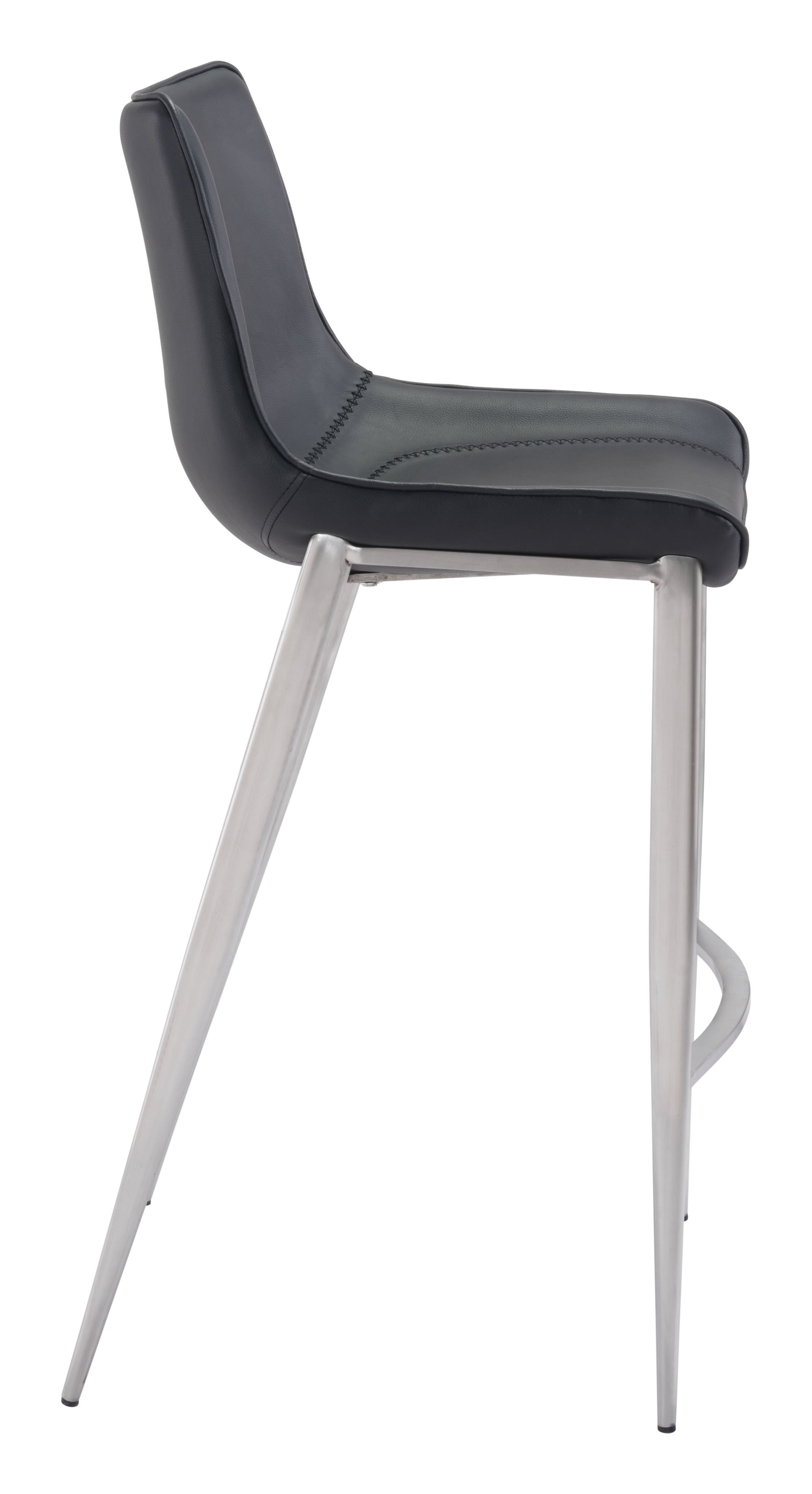 20.7" x 21.7" x 43.3" Black, Leatherette, Brushed Stainless Steel, Bar Chair - Set of 2