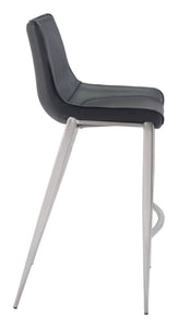 20.7" x 21.7" x 43.3" Black, Leatherette, Brushed Stainless Steel, Bar Chair - Set of 2