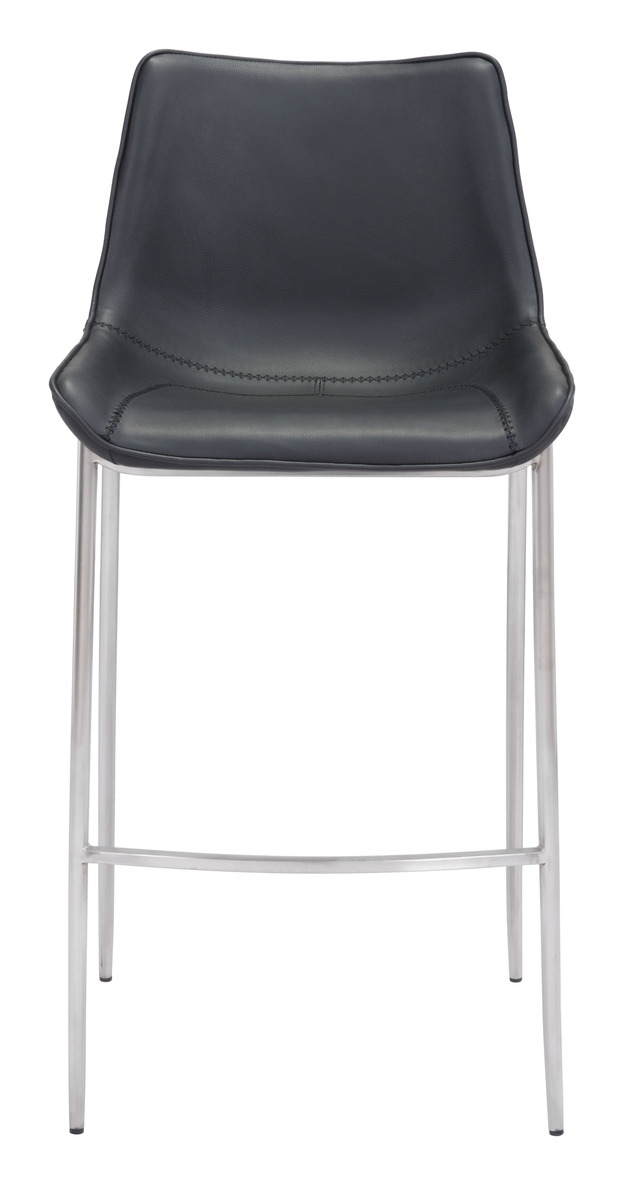 20.7" x 21.7" x 43.3" Black, Leatherette, Brushed Stainless Steel, Bar Chair - Set of 2