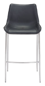 20.7" x 21.7" x 43.3" Black, Leatherette, Brushed Stainless Steel, Bar Chair - Set of 2