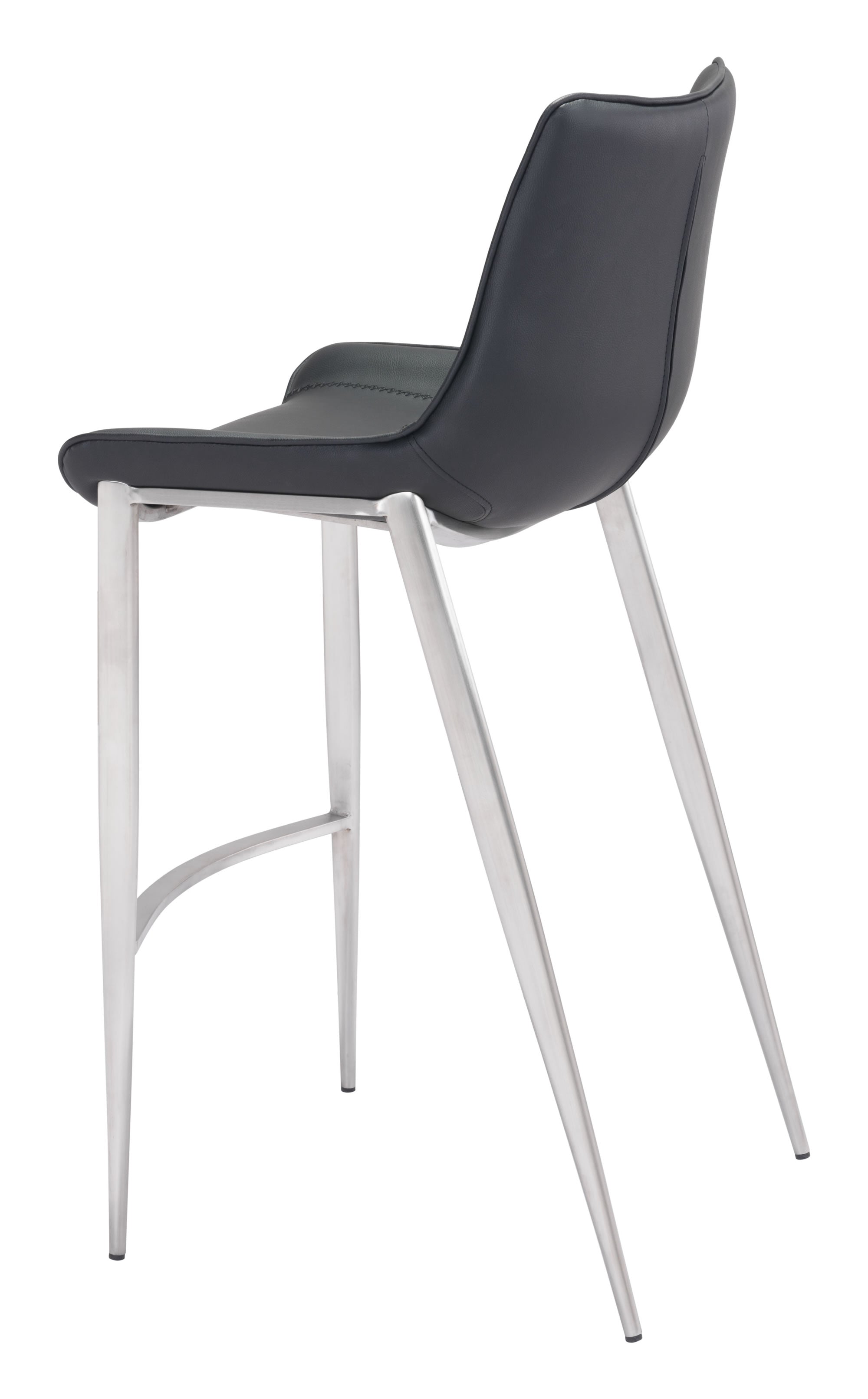 20.7" x 21.7" x 43.3" Black, Leatherette, Brushed Stainless Steel, Bar Chair - Set of 2