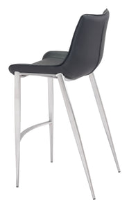 20.7" x 21.7" x 43.3" Black, Leatherette, Brushed Stainless Steel, Bar Chair - Set of 2