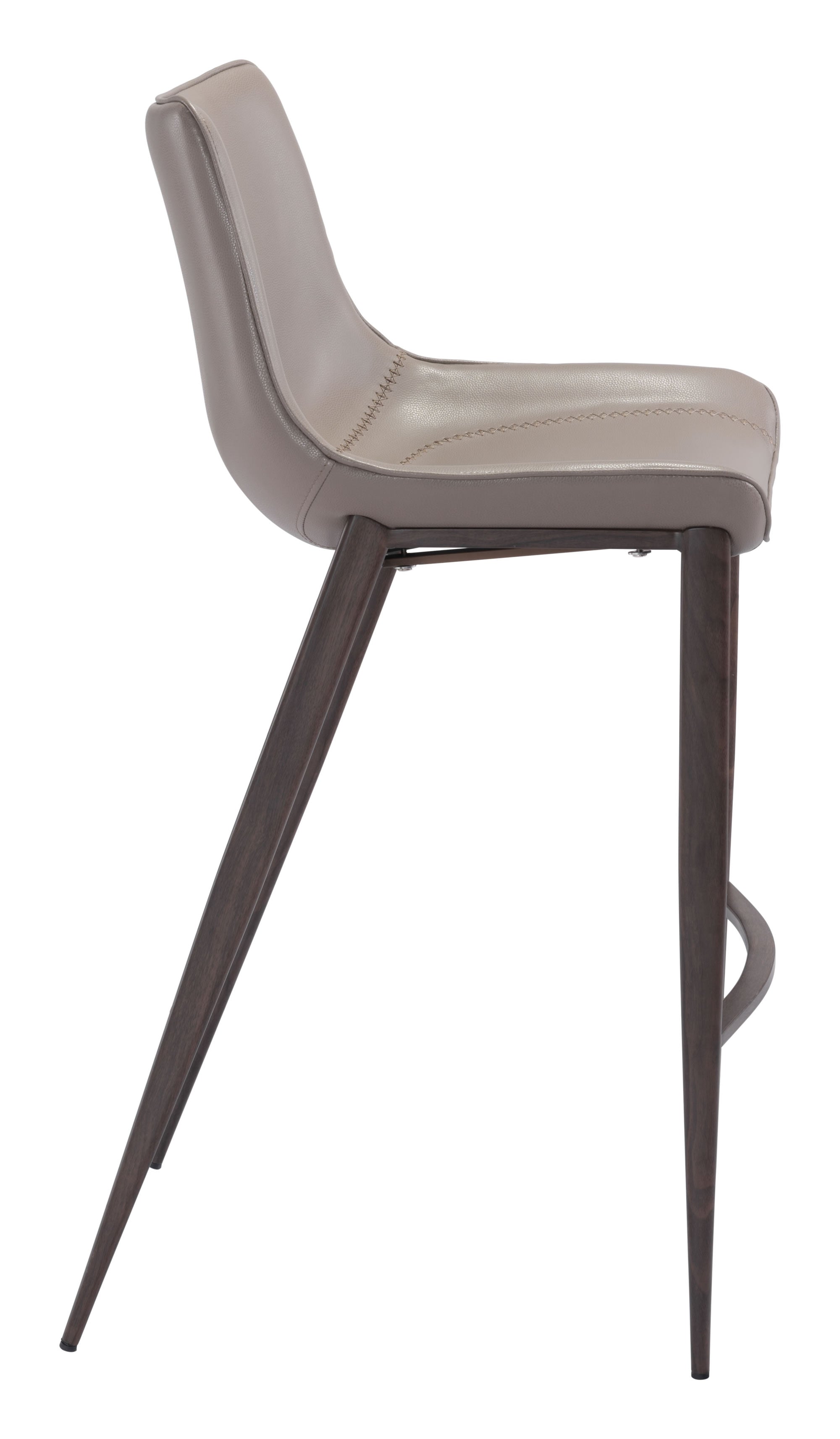 20.7" x 21.7" x 43.3" Gray & Walnut, Leatherette, Brushed Stainless Steel, Bar Chair - Set of 2