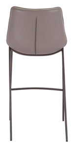 20.7" x 21.7" x 43.3" Gray & Walnut, Leatherette, Brushed Stainless Steel, Bar Chair - Set of 2