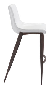 20.7" x 21.7" x 43.3" White & Walnut, Leatherette, Brushed Stainless Steel, Bar Chair - Set of 2