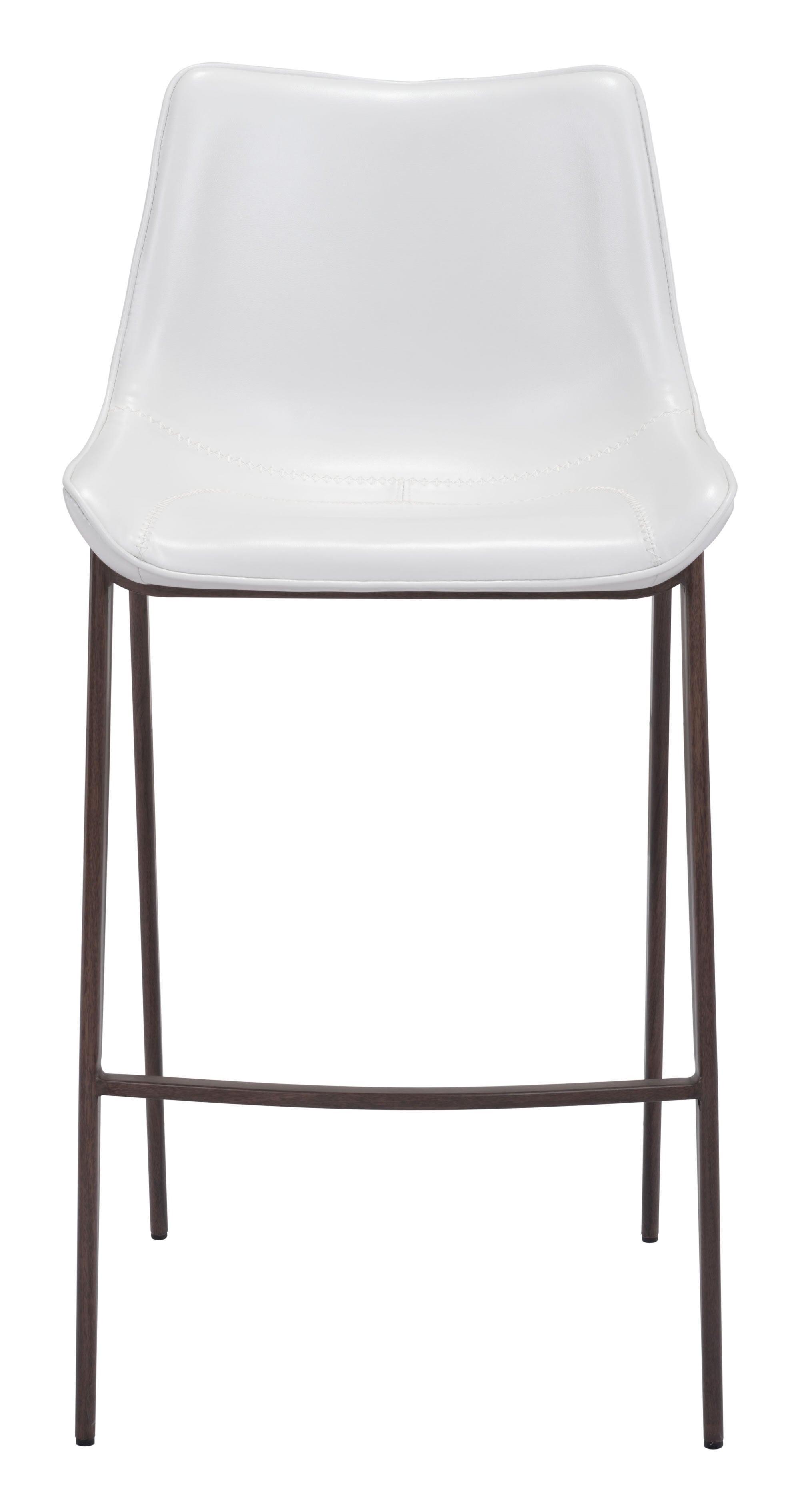 20.7" x 21.7" x 43.3" White & Walnut, Leatherette, Brushed Stainless Steel, Bar Chair - Set of 2