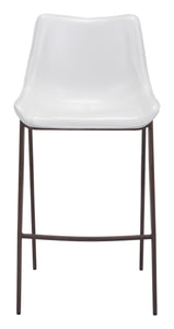 20.7" x 21.7" x 43.3" White & Walnut, Leatherette, Brushed Stainless Steel, Bar Chair - Set of 2