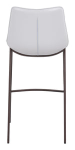 20.7" x 21.7" x 43.3" White & Walnut, Leatherette, Brushed Stainless Steel, Bar Chair - Set of 2