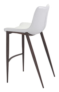 20.7" x 21.7" x 43.3" White & Walnut, Leatherette, Brushed Stainless Steel, Bar Chair - Set of 2