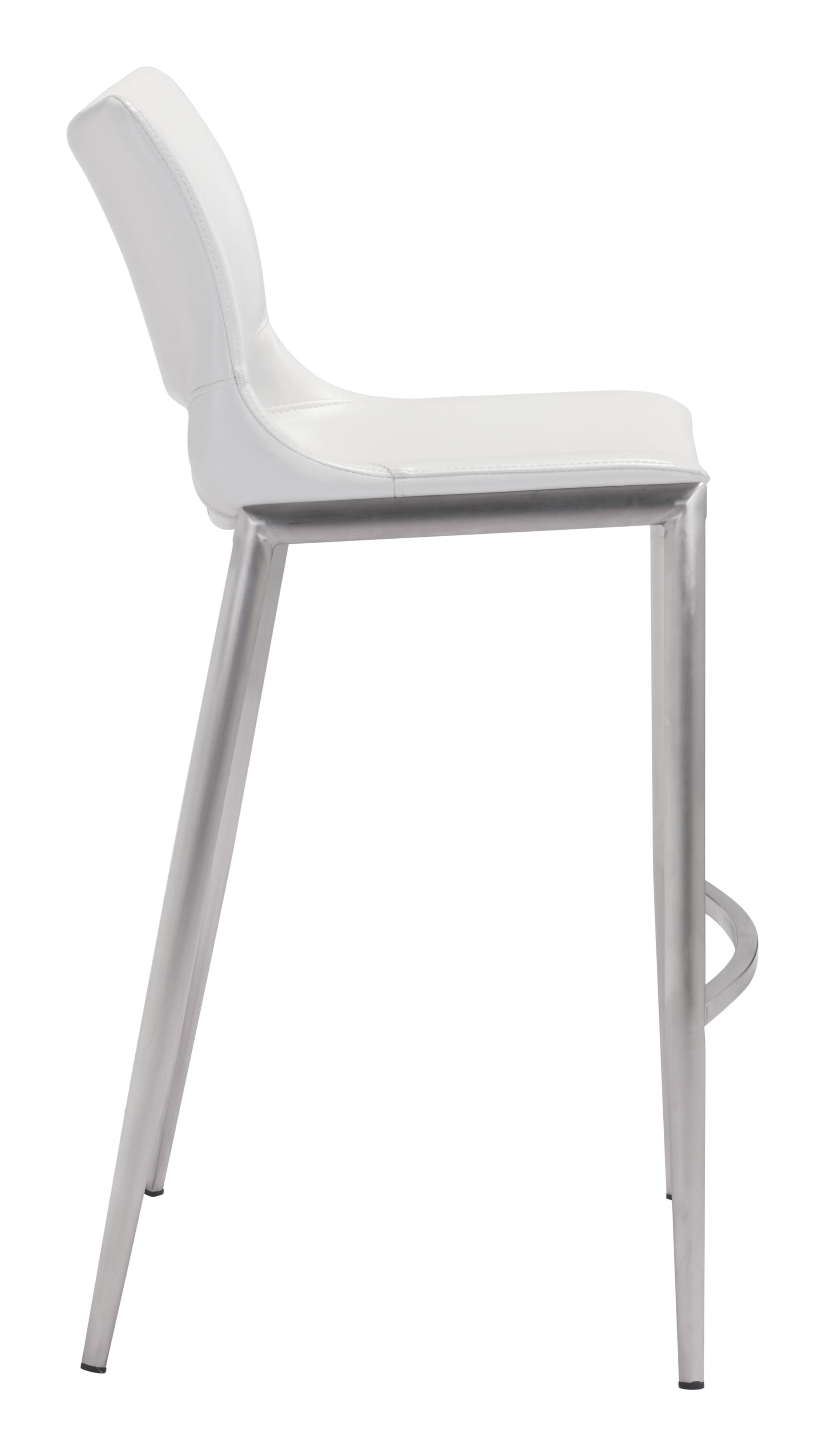 20.9" x 21.7" x 40.9" White, Leatherette, Brushed Stainless Steel, Bar Chair - Set of 2