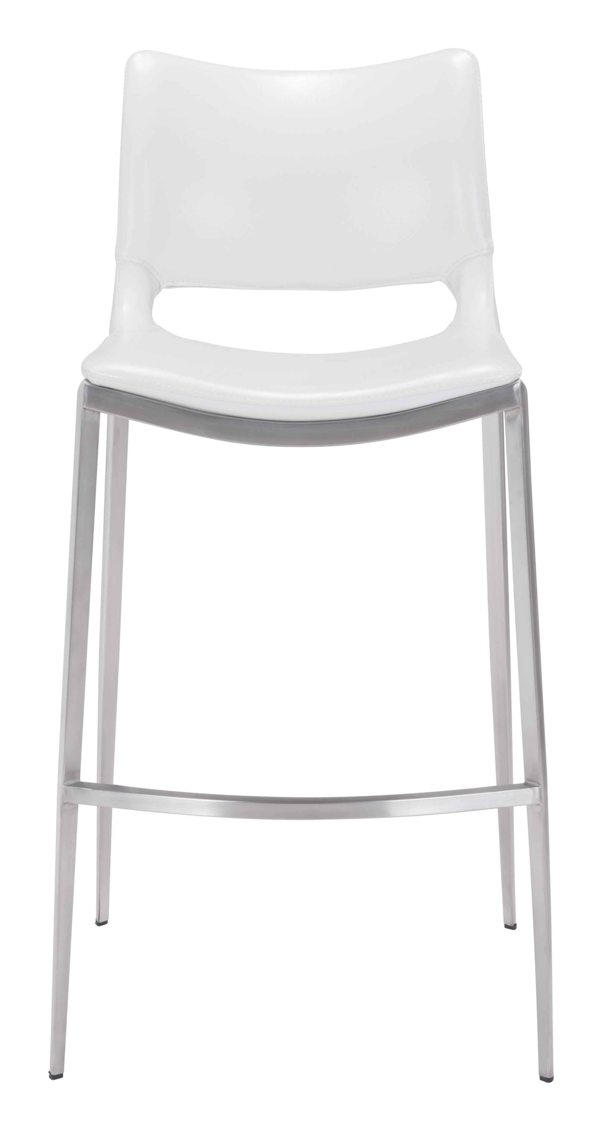 20.9" x 21.7" x 40.9" White, Leatherette, Brushed Stainless Steel, Bar Chair - Set of 2
