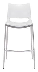 20.9" x 21.7" x 40.9" White, Leatherette, Brushed Stainless Steel, Bar Chair - Set of 2