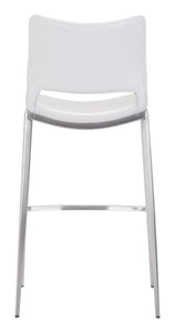 20.9" x 21.7" x 40.9" White, Leatherette, Brushed Stainless Steel, Bar Chair - Set of 2