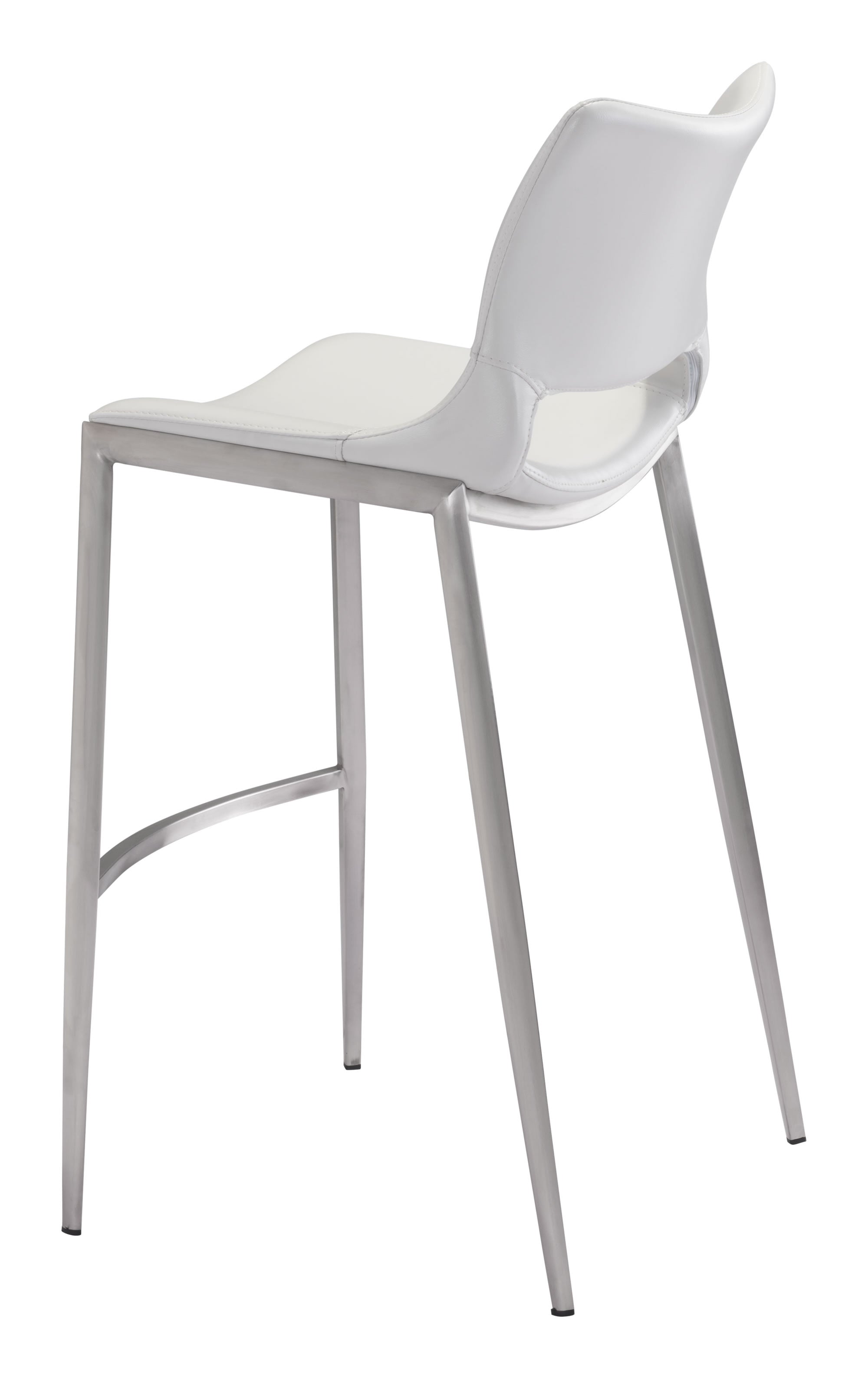 20.9" x 21.7" x 40.9" White, Leatherette, Brushed Stainless Steel, Bar Chair - Set of 2