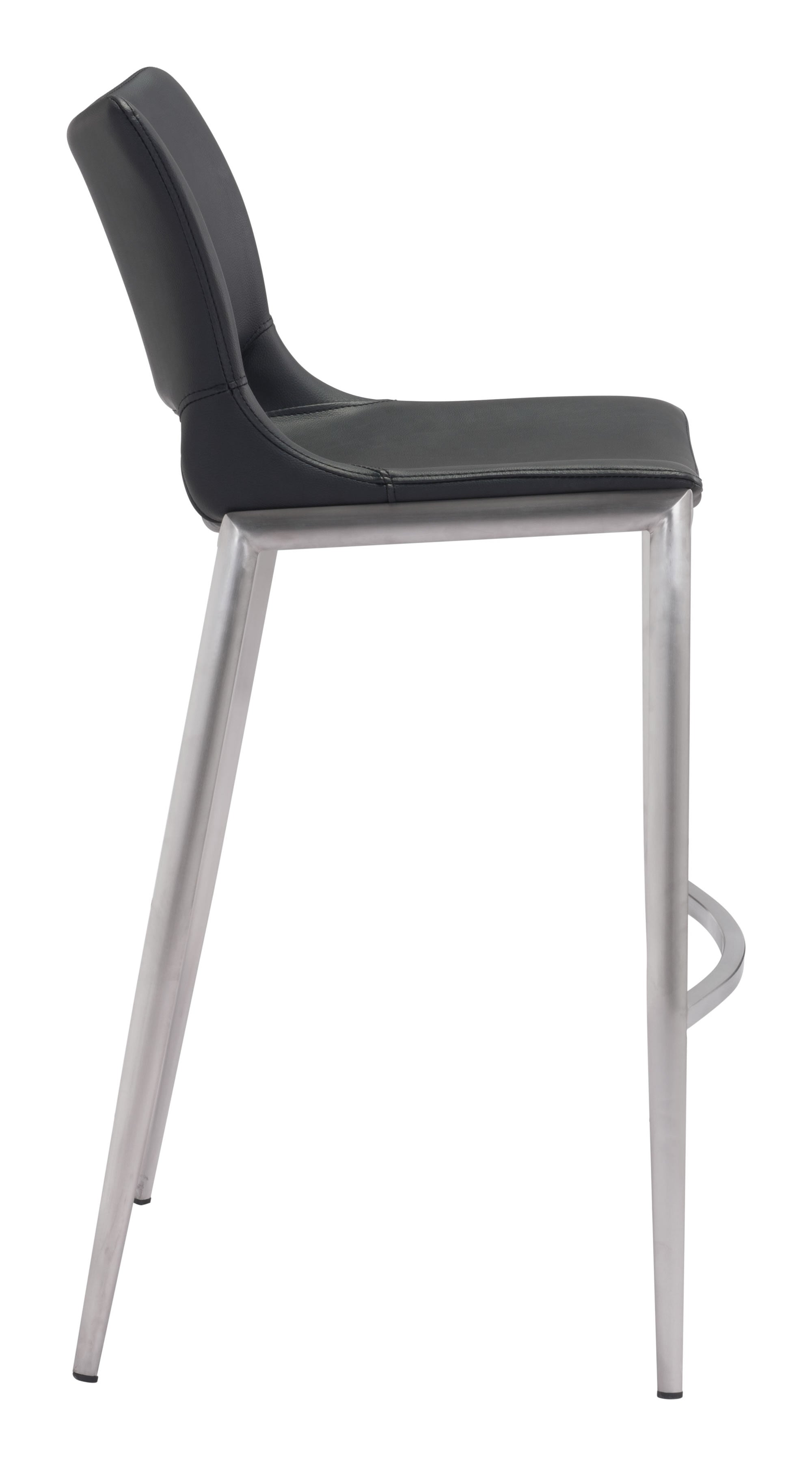 20.9" x 21.7" x 40.9" Black, Leatherette, Brushed Stainless Steel, Bar Chair - Set of 2